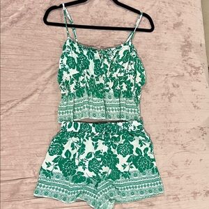 Francesca's Green Floral Top and Bottom Set